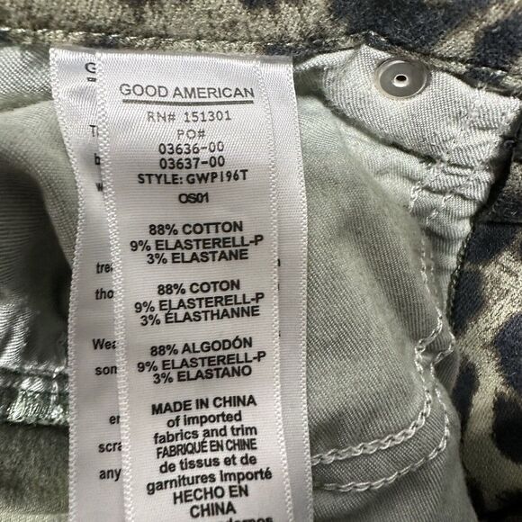 Good American Good Waist Crop Skinny Jeans Stretch Denim Olive Sage Leopard 4 27 - Picture 8 of 9